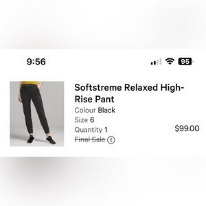 Lululemon Softreme Jogger Size 6